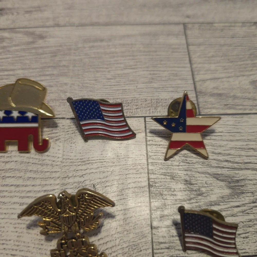 Lot 7 Patriotic USA Flag Eagle GOP Elephant Lapel Pins God Bless America‎
